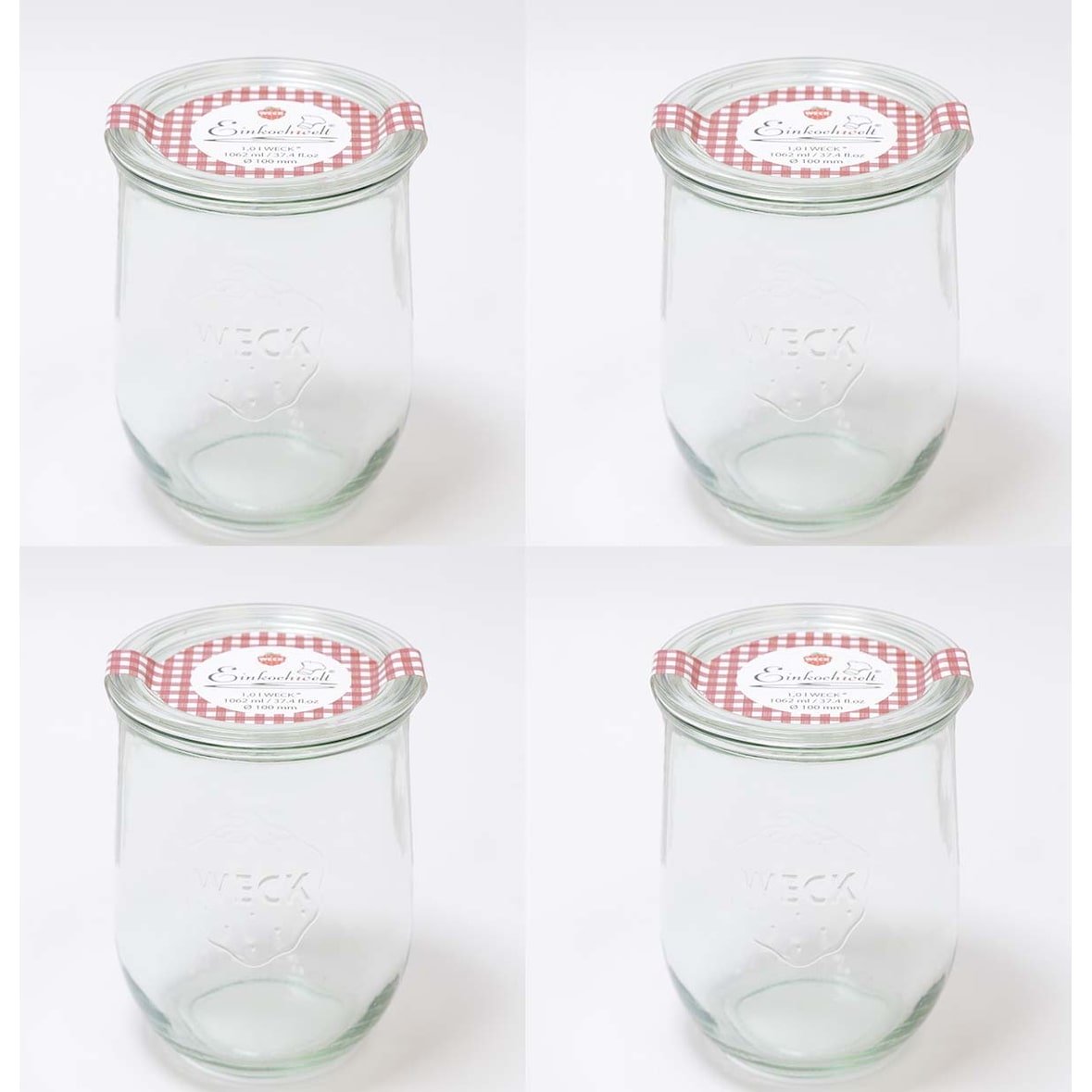 Einmachglas Einkochglas Einweckglas 1062 ml [4 Stück] mit Glasdeckel rund