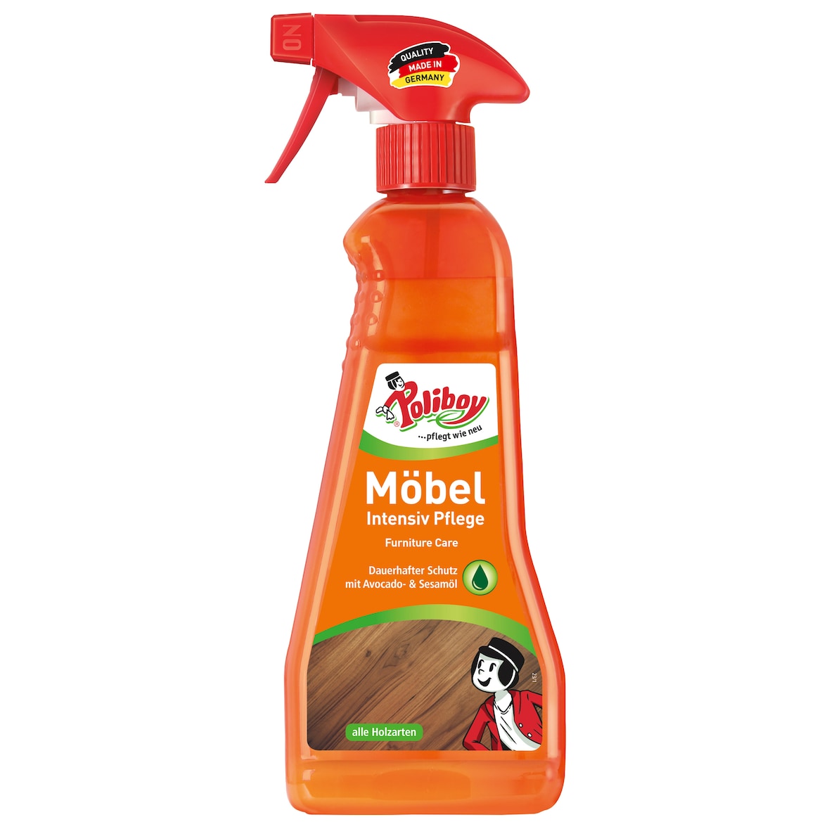 Poliboy Möbel Intensiv Pflege - zur Reinigung, Pflege und Schutz von Möbeloberflächen aller Art - 375 ml - Made in Germany