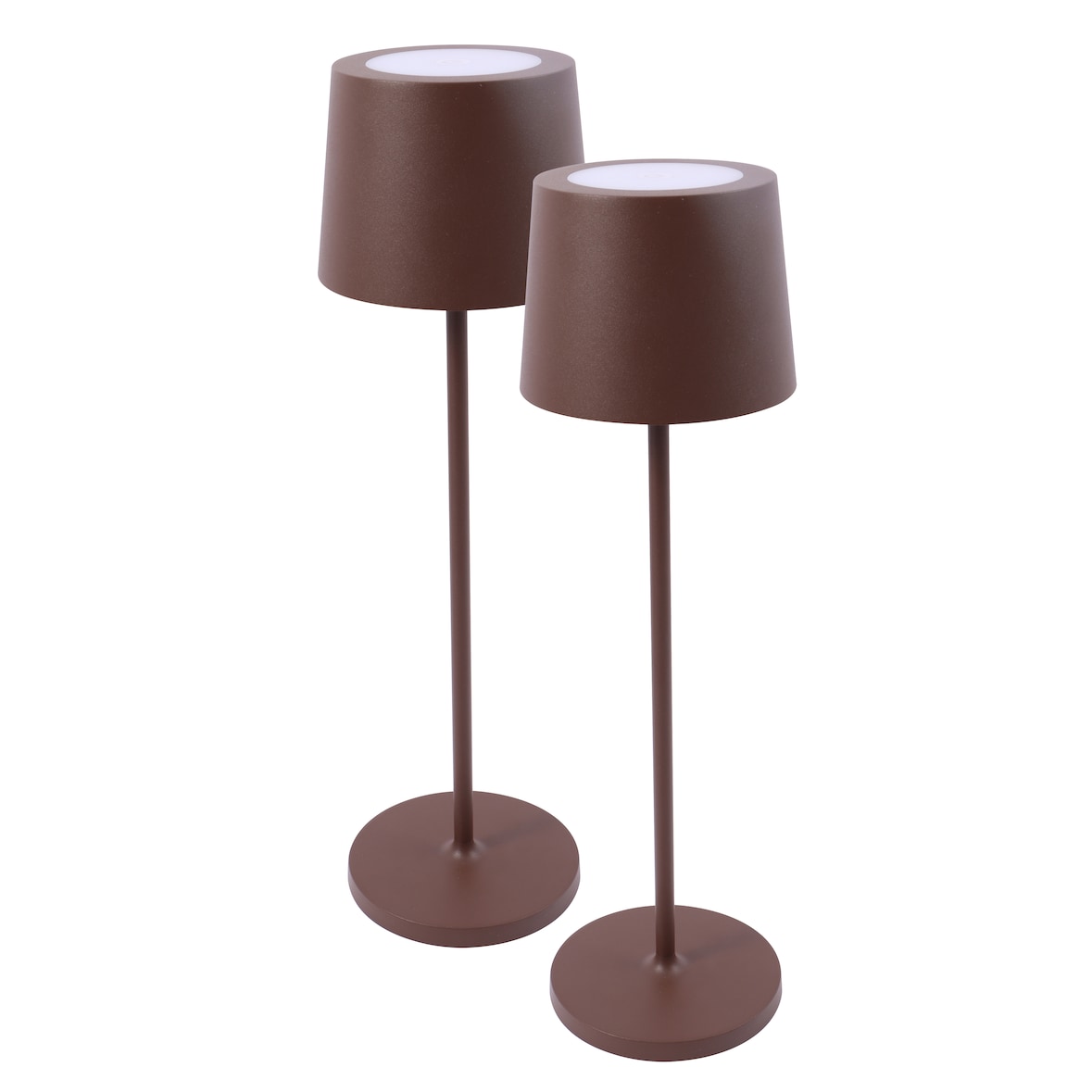 METRO PROFESSIONAL LED tafellamp CAURO set van 2, aluminium/polycarbonaat, Ø 11.5 x 39 cm, USB-aansluiting, dimbaar, bruin