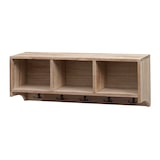 thumbnail of Estantería de pared HWC-K49, perchero Perchero de pared Estantería, 3 compartimentos de almacenaje 5 ganchos 30x80x20cm madera ~ marrón natural