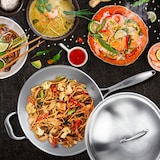 thumbnail of Relaxdays Wok, Ø 32 cm, Edelstahl unbeschichtet, Gas-, Elektro-, Induktionsherd, Wokpfanne mit Deckel & Griff, silber