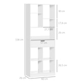 thumbnail of HOMCOM Estante de Madeira Estante para Livros com 1 Gaveta e 9 Compartimentos de Armazenamento 60x26x158cm Branco
