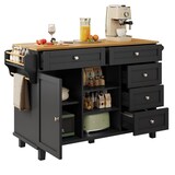 thumbnail of Küchenwagen Servierwagen 134x46x92 cm mit 5 Schubladen und Türen, verstellbarer Einlegeboden, Rollen und Standfüße, Schwarz MDF