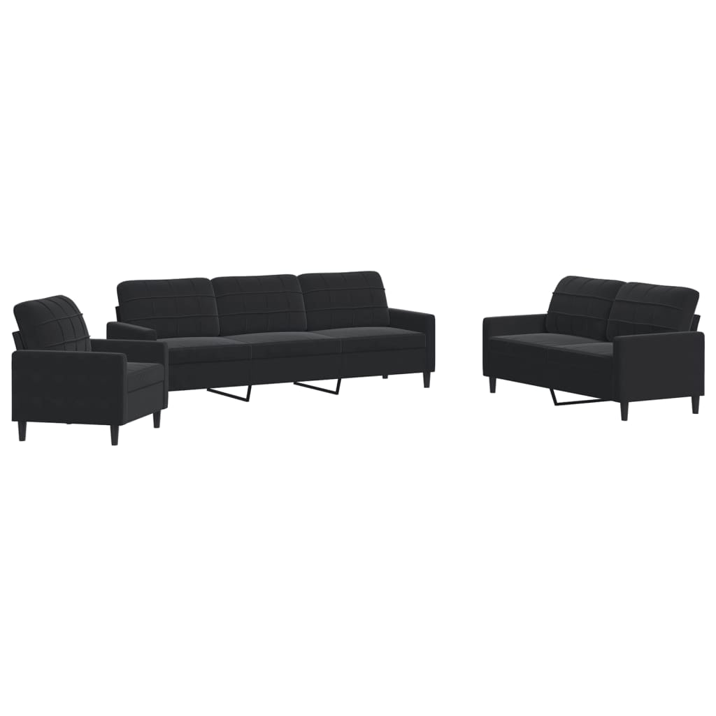 vidaXL 4-tlg. Sofagarnitur mit Kissen Schwarz Samt