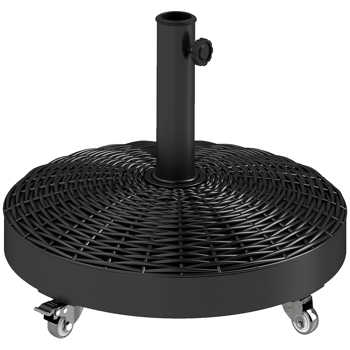 Outsunny base para sombrilla redonda soporte para parasol con ruedas pie para sombrilla con relleno de cemento peso 25 kg para jardín terraza negro