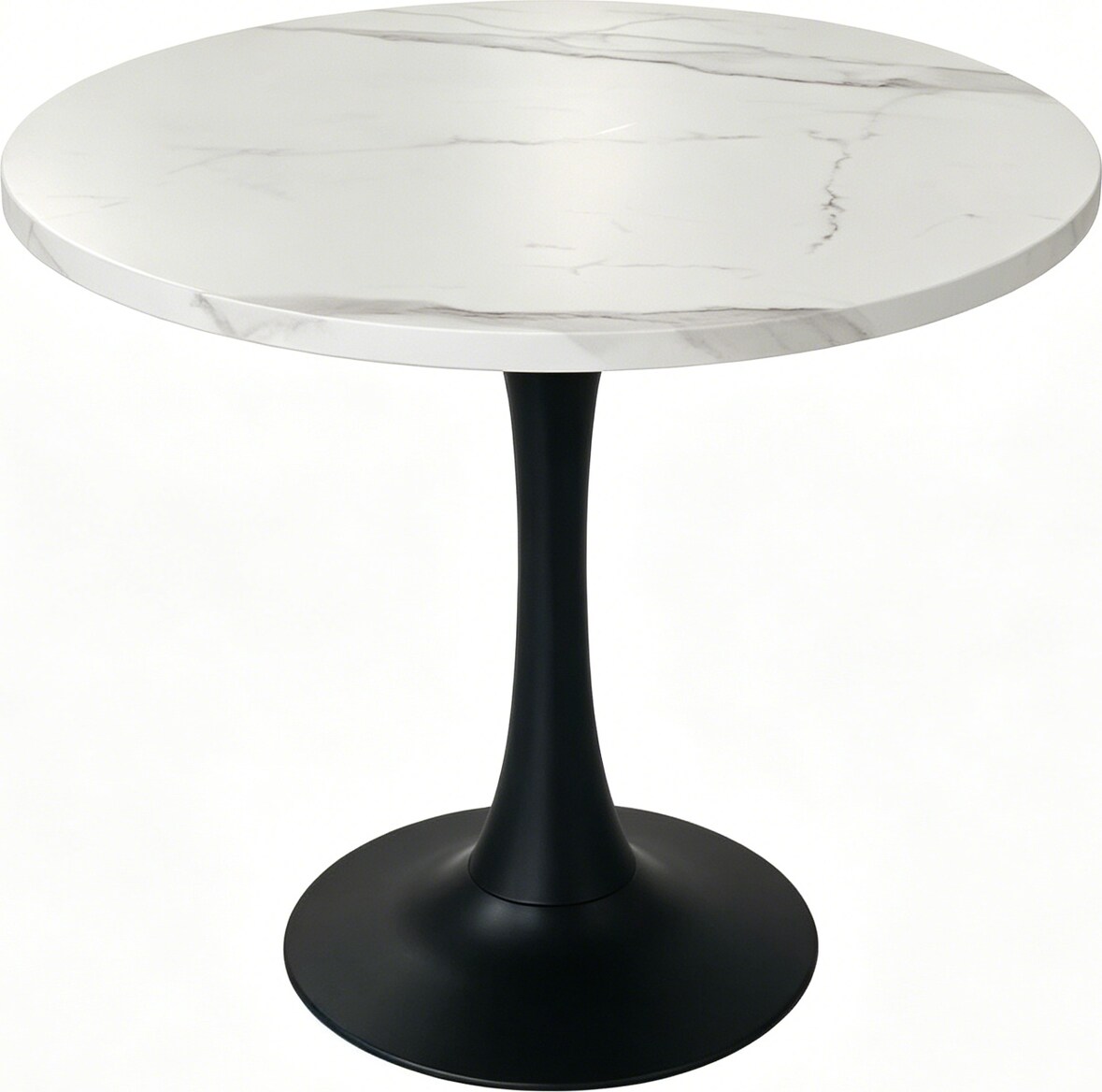 Esstisch MDF Weiß/Schwarz Ø80 cm, rund, mit Metall-Pedestal
