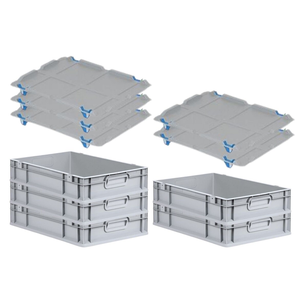 PROREGAL SparSet 5x Eurobox NextGen Economy mit Auflagedeckel & 4x Verschlüsse Blau, Griffe zu, HxBxT 12x40x60cm, 23L, Eurobehälter, Box
