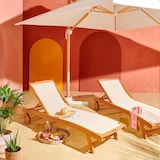 thumbnail of Set di 2 lettini prendisole reclinabili in legno con ruote – Ecrù