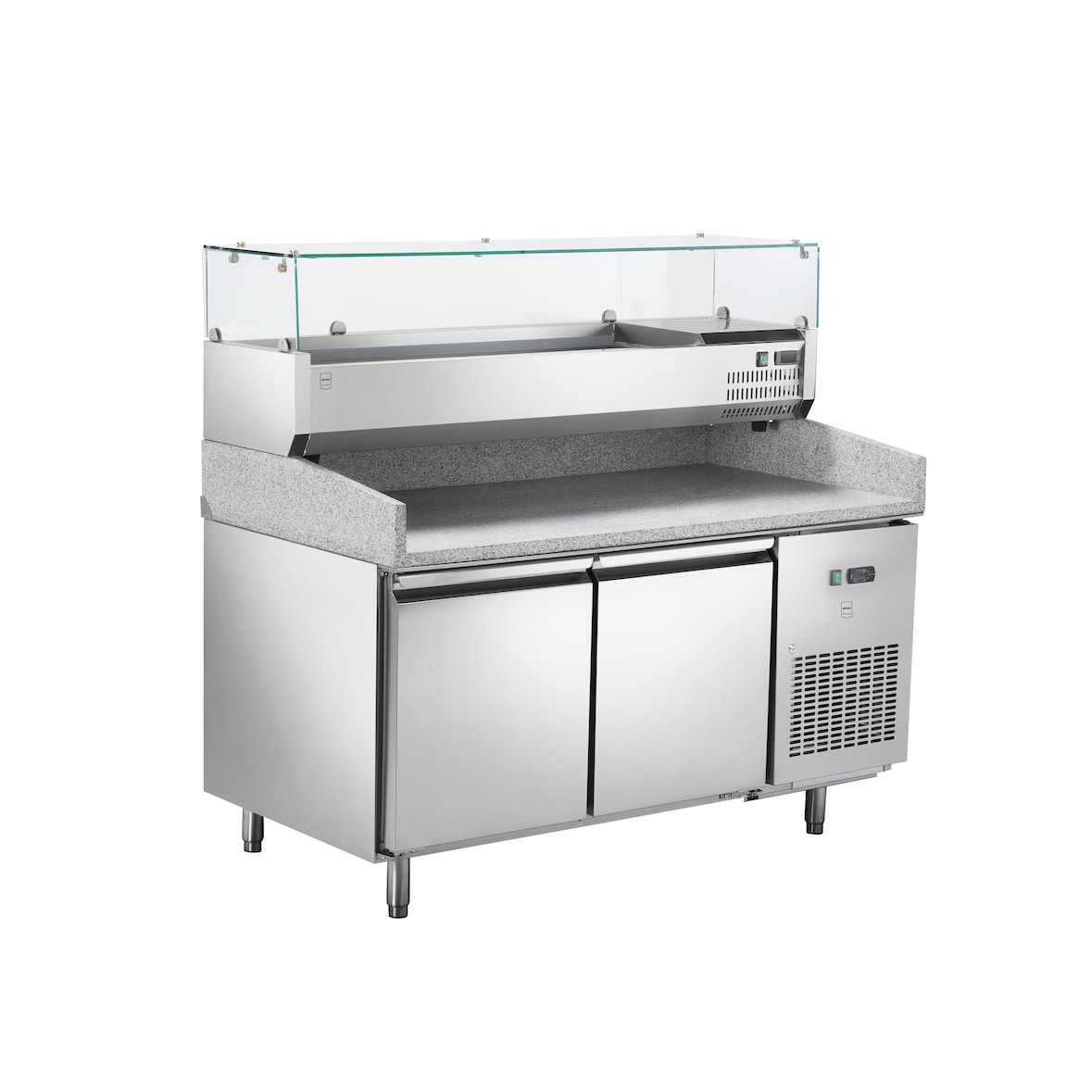 METRO Professional Table à pizza GPT2100, Acier inoxydable, 150 x 80 x 100 cm, 310 W, 293 L, 2 portes, compatible avec GHS2150, Argenté