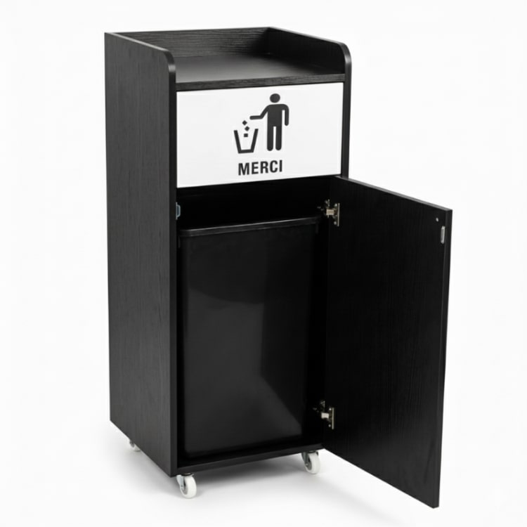 Poubelle snack en bois noir 100L