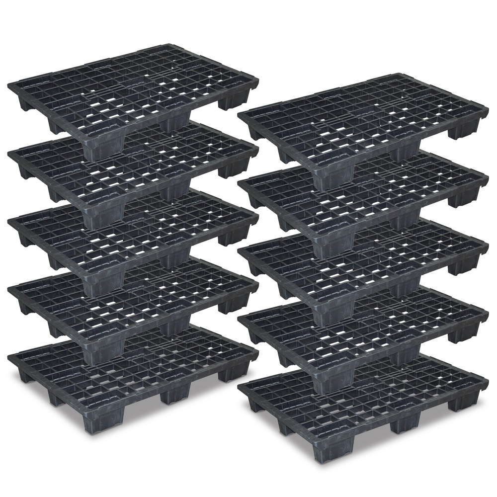 10x Leichtpalette im Euromaß, schwarz, LxBxH 1200 x 800 x 140 mm, Deckfläche durchbrochen