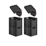 thumbnail of PROREGAL SuperSparSet 4x Eurobox NextGen Grip mit Auflagedeckel & 4 schwarzen Verschlüssen, HxBxT 32x30x40cm, 30L, Schwarz, Griffe offen, Eurobehälter