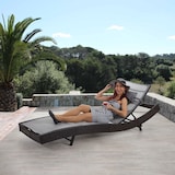 thumbnail of Sonnenliege Savannah, Relaxliege Gartenliege Liege, Poly-Rattan ~ braun-meliert, Bezug grau
