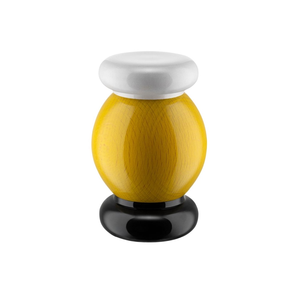 alessi, modelo es18, moinho de sal, pimenta e especiarias, em madeira, 7x11 cm, amarelo.