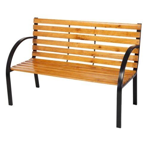 Parkbank Tannenholz Gartenbank Sitzbank Holz Metall Balkon Terrasse 122x80cm : Natur hell