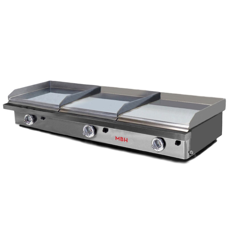 MBH - Plancha a gas industrial tres zonas 400x400 mm de cromo duro para hostelería. Fry Top para cocina profesional para bar y restaurante.