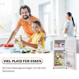 thumbnail of Zweitüriger 88x45x 42 cm Retro Kühlschrank 60L Kühlfach 22L Gefrierfach E-Klasse freistehend LED Mini Haushaltsgerät Retro Design cremeweiß