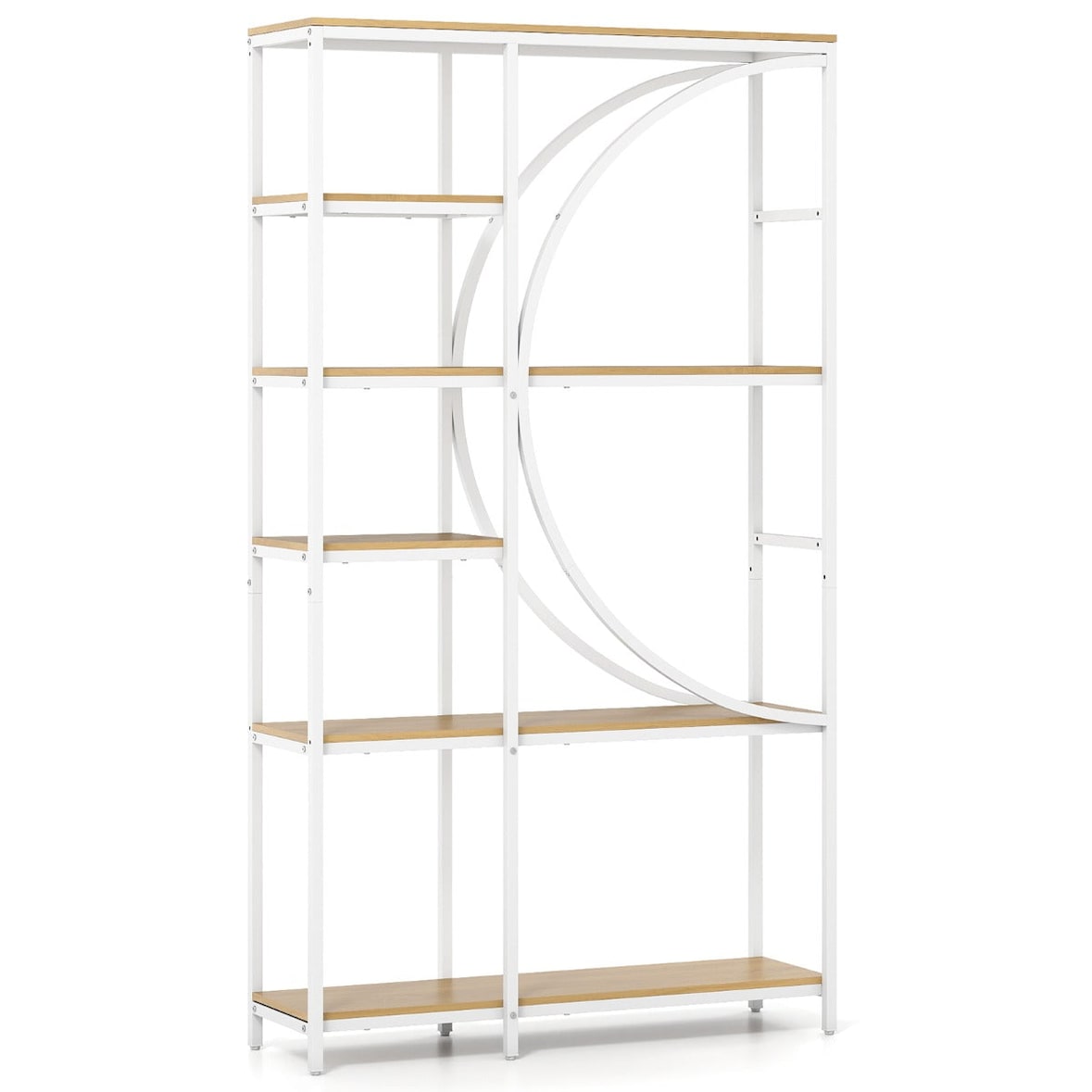 Helloshop26 - Modernes Bücherregal mit 6 Ebenen 100 x 30 x 177 cm mit halbmondförmigem Design aus naturbelassenem Metall 20_0017722