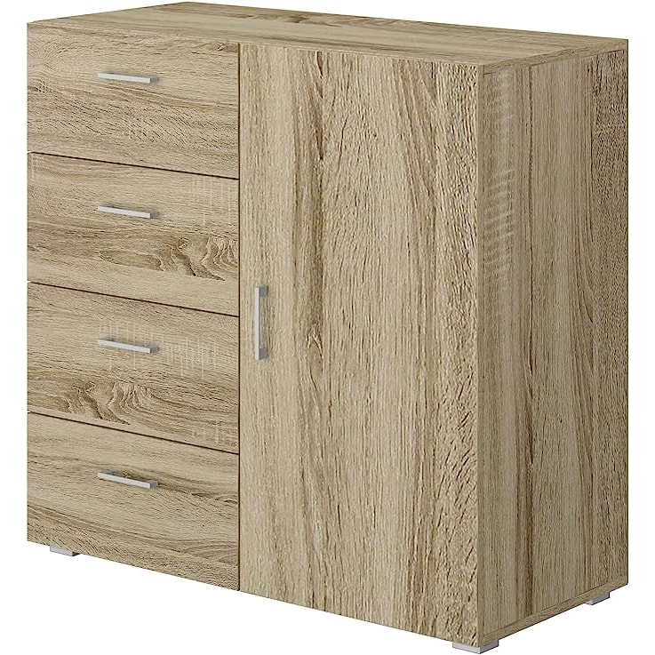 King Home Cassettiera 4 Cassetti con Anta Nobilitato 90x41x87h cm Rovere