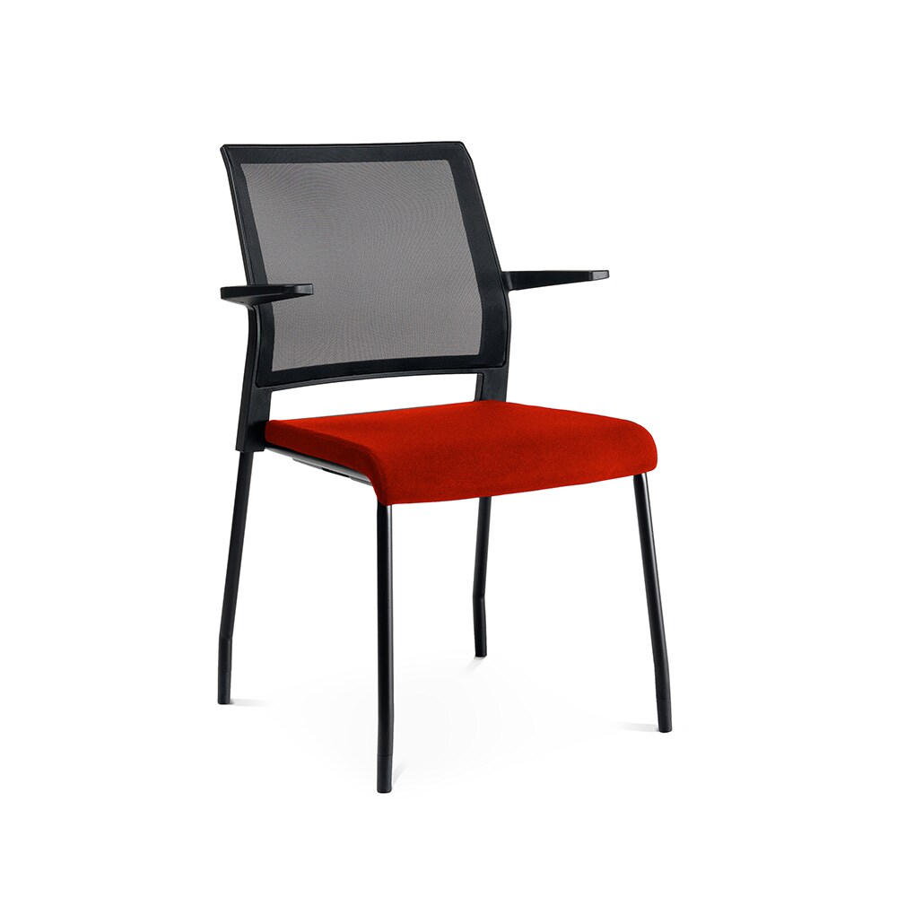 Rocada silla confidente con respaldo de maya 938M. Asiento tapizado color rojo.