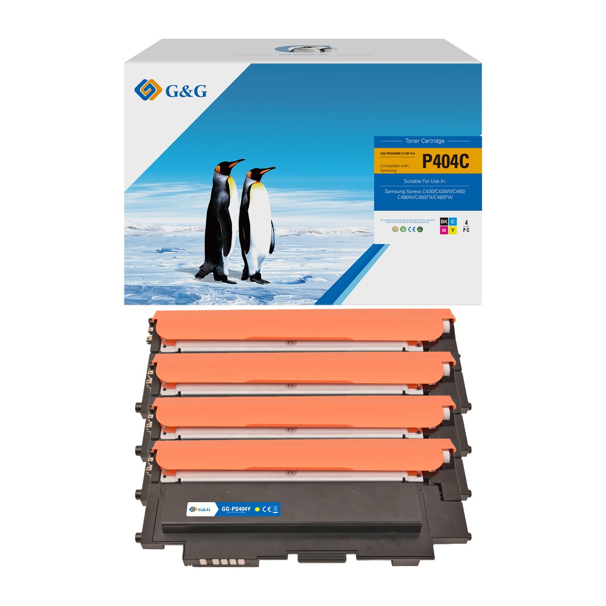 G&G CLT-P404C voor Samsung CLT-P404C Tonercartridge Zwart, Cyaan, Magenta, Geel 4 stuk(s) Huismerk