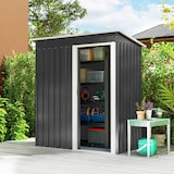 thumbnail of Outsunny cobertizo de jardín exterior 1,16 m² 163x89x182cm caseta metálica para herramientas con puerta corredera y techo inclinado para terraza patio