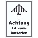 thumbnail of Schild Achtung Lithiumbatterien Gefahrgutklasse 9a hochkant A3 (297x420mm)