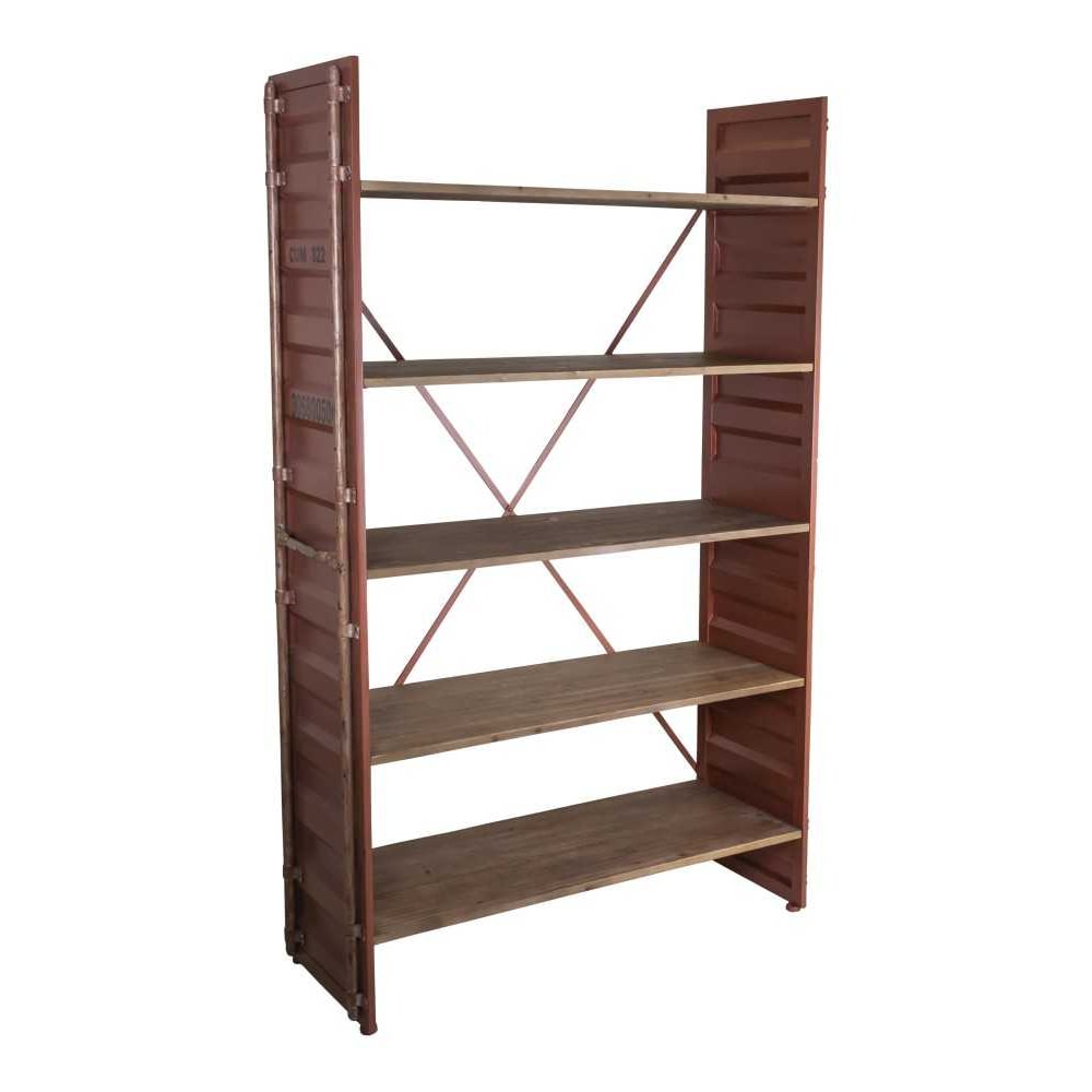 Etagère container rouge  Tole + bois ciré L107 x P38 x H175.5