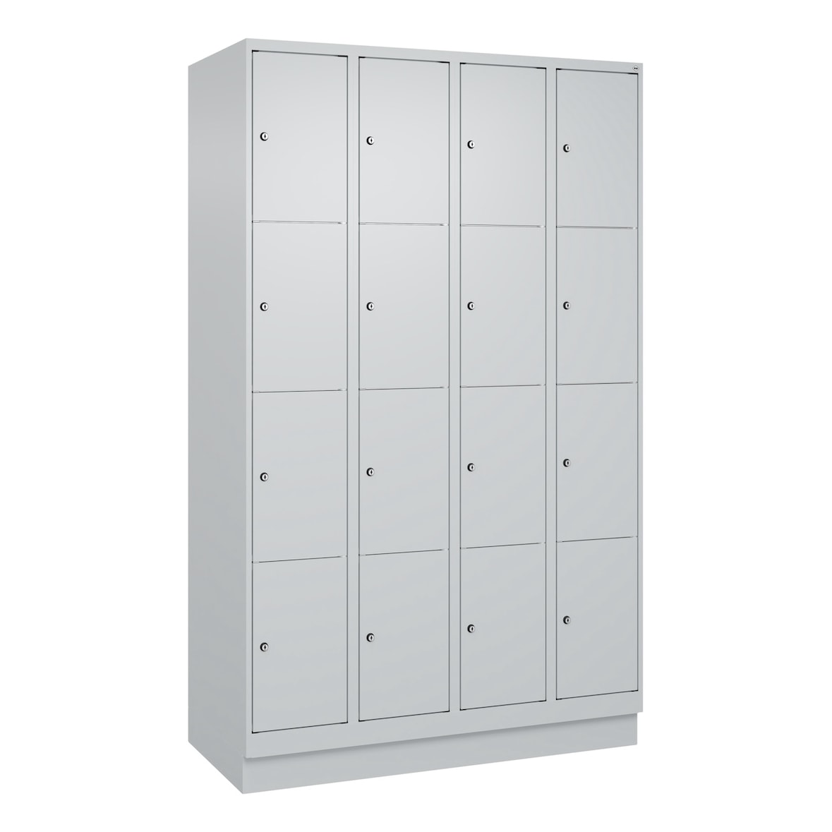 C+P Schließfachschränke Classic PLUS, Sockel, 16 Abteile, HxBxT 195x120x50cm, Zylinderschloss, Hellgrau/Hellgrau von PROREGAL