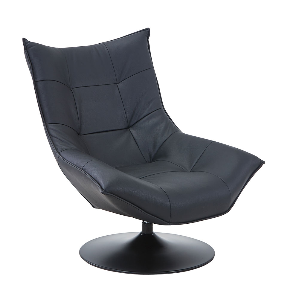 RATTATAN Sessel Petra aus Kunstleder mit rundem, drehbarem schwarzem Metallfuß – Modernes Design, Komfort und Eleganz für Wohnzimmer, Büro oder 