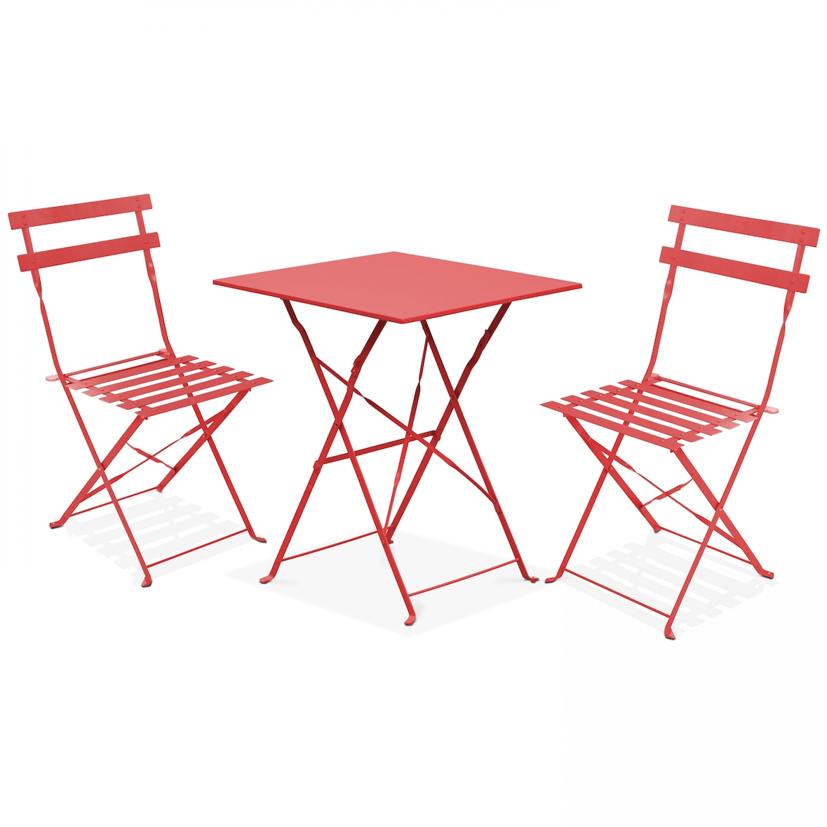 Table de jardin et 2 chaises acier rouge