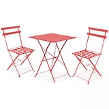 thumbnail of Table de jardin et 2 chaises acier rouge
