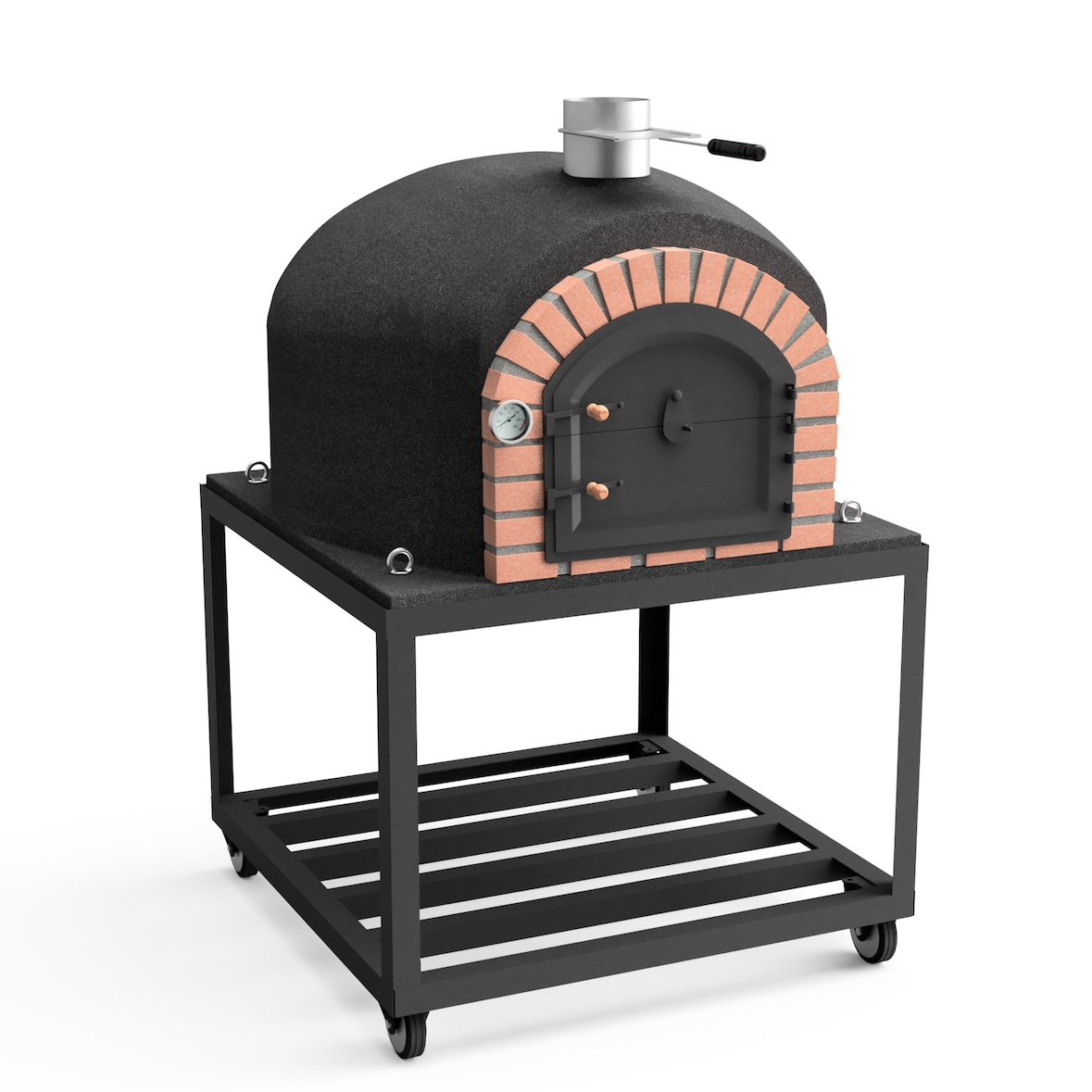 MF - Houtgestookte Buitenoven van Beton Model GRAN CANÁRIA (Zwart - 100 x 100 x 170 cm) – Geïsoleerd met Kurk en 3 Keramische Dekens