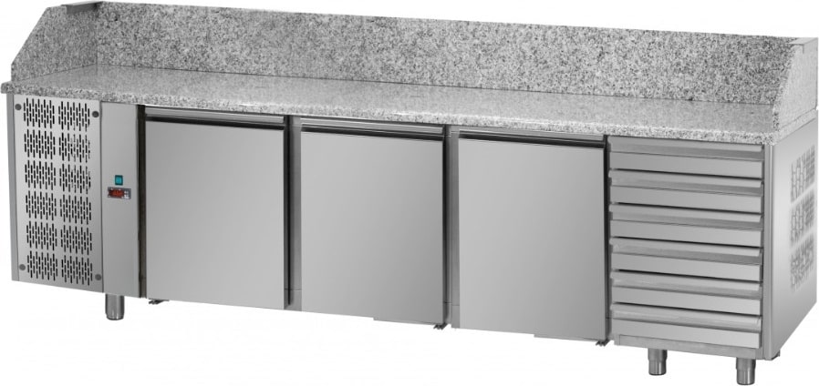 Tecnodom Pizza Counter 4 Türen GN 1/1 Motor Gruppe SX 6 neutrale Schubladen und Granit Top