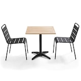 thumbnail of Ensemble table de jardin en bois et 2 chaises en métal gris