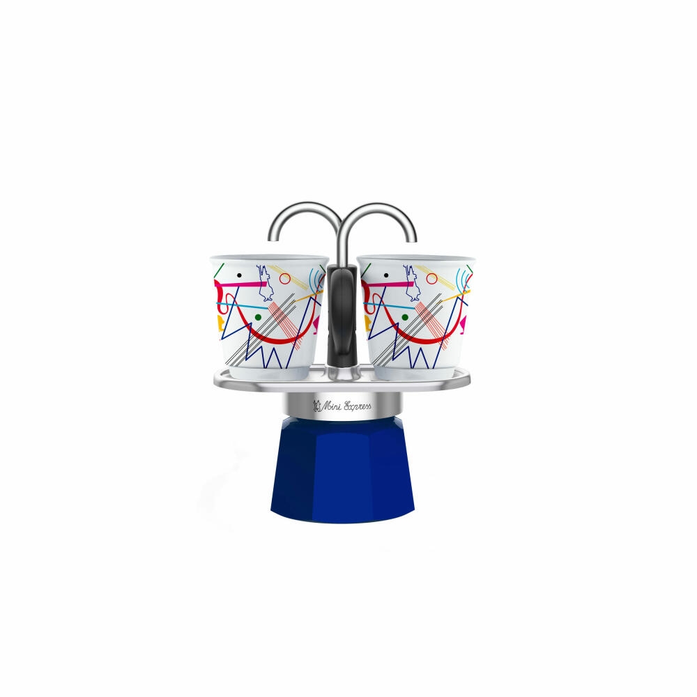 Bialetti Espressokocher-Set Mini 3-tlg. Express Kandinsky für 2 Tassen, Espresso, Espressokanne, Kaffeebereiter, Bunt, 90 ml, 1407