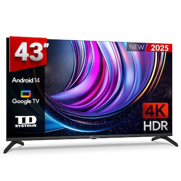 Smart TV 43 pulgadas 4K Hey Google Official Assistant con control por voz. Televisor Android 14 - TD Systems M43C21GLE