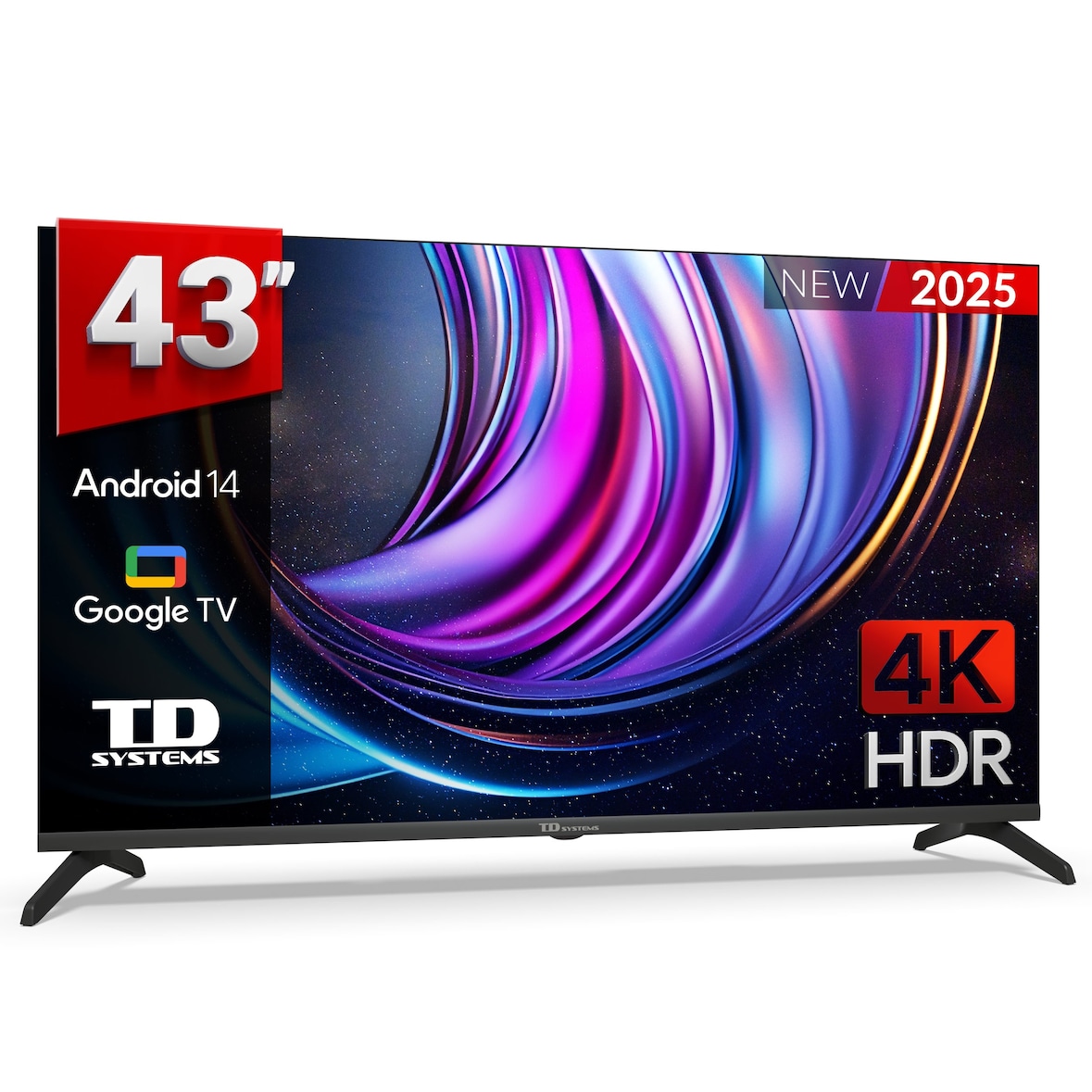 Smart TV 43 pulgadas 4K Hey Google Official Assistant con control por voz. Televisor Android 14 - TD Systems M43C21GLE
