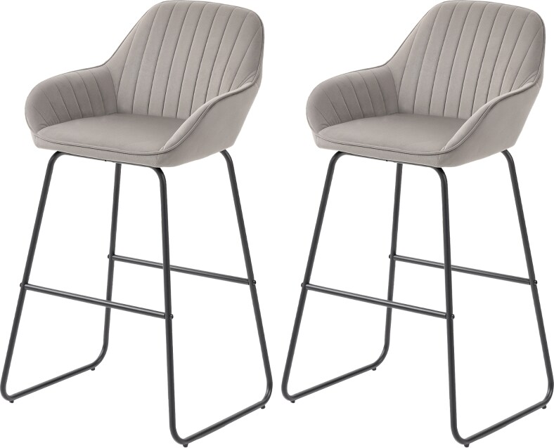 Barhocker 2er Set gepolstert Grau 51x53x96 cm mit Samtoptik Stoffbezug Armlehnen Fußstütze Metallbeine für Kücheninsel