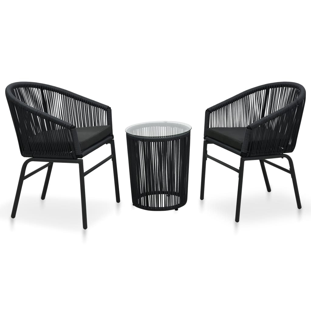 vidaXL 3-tlg. Bistro-Set mit Kissen PVC Rattan Schwarz