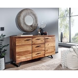 thumbnail of Sideboard 145x82x45 cm Sheesham Massivholz / Metall mit Baumkante, Kommode mit Schubladen, Anrichte Schubladenschrank