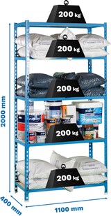 thumbnail of SimonRack Estantería Metálica, 2000x1100x400 mm, 5 Alturas, Bandeja Madera, 200 kg de Punto Flexión, Azul/Madera - Maderclick