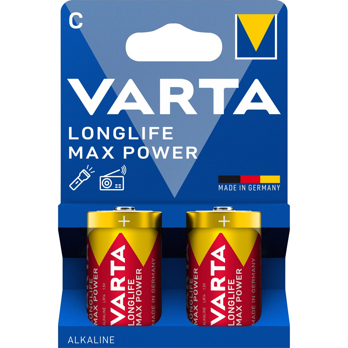 Varta Batterie Alkaline, Baby, C, LR14, 1.5V Longlife Max Power, Retail Blister (2-Pack)
