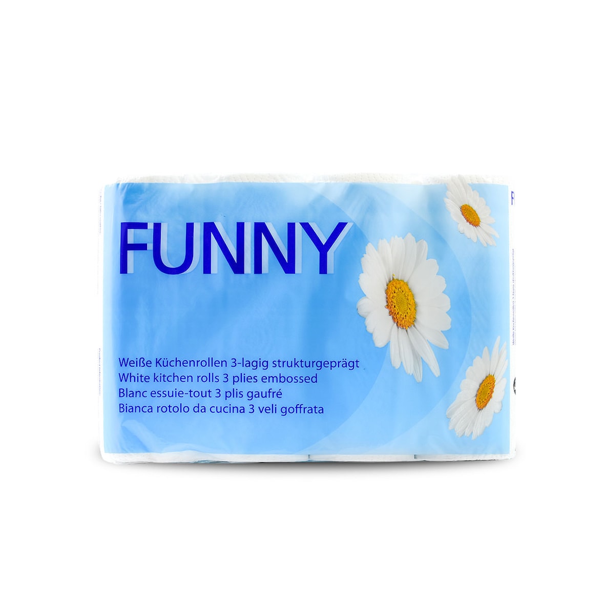 Funny Küchenrolle, 3-lagig, Zellstoff, hochweiss, saugstark & weich, 48 Rollen (12x4 Rollen)