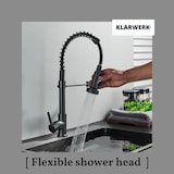 thumbnail of KLARWERK® Bernd | Gastronomie Küchenarmatur Schwarz mit Feder | Flex Edelstahl Wasserhahn Küche | Mischbatterie 360° drehbar | Hochdruck 2 Anschlüsse
