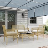 thumbnail of Conjunto de muebles de jardín de ratán muebles de terraza con 1 sofá de 2 plaza 2 sillones cojines y 1 mesa de centro de tablero de vidrio beige