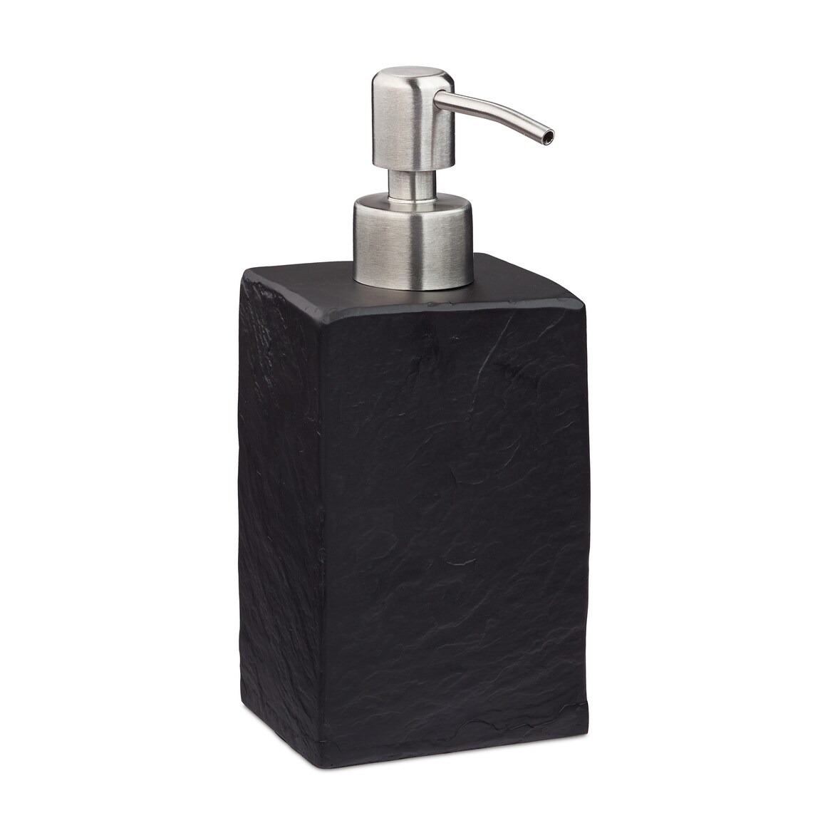 Relaxdays Seifenspender, 200 ml, nachfüllbar, Bad, WC, Küche, Flüssigseifenspender, Polyresin, Edelstahlpumpe, schwarz