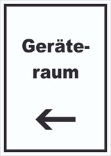 thumbnail of Geräteraum Schild mit Text und Richtungspfeil links Schuppen hochkant A5 Rückseite selbstklebend