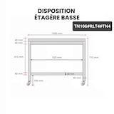thumbnail of Werktafel in roestvrij staal met voet 1000 x 600 mm op PREMIUM / GOLDINOX wielen. GOLDINOX