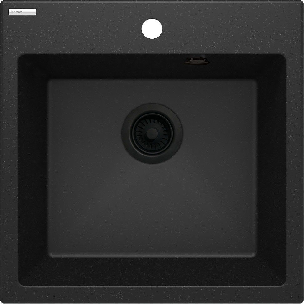 Einbauspülbecken Schwarz eckig 50 cm Granitoptik mit Raumsparsiphon